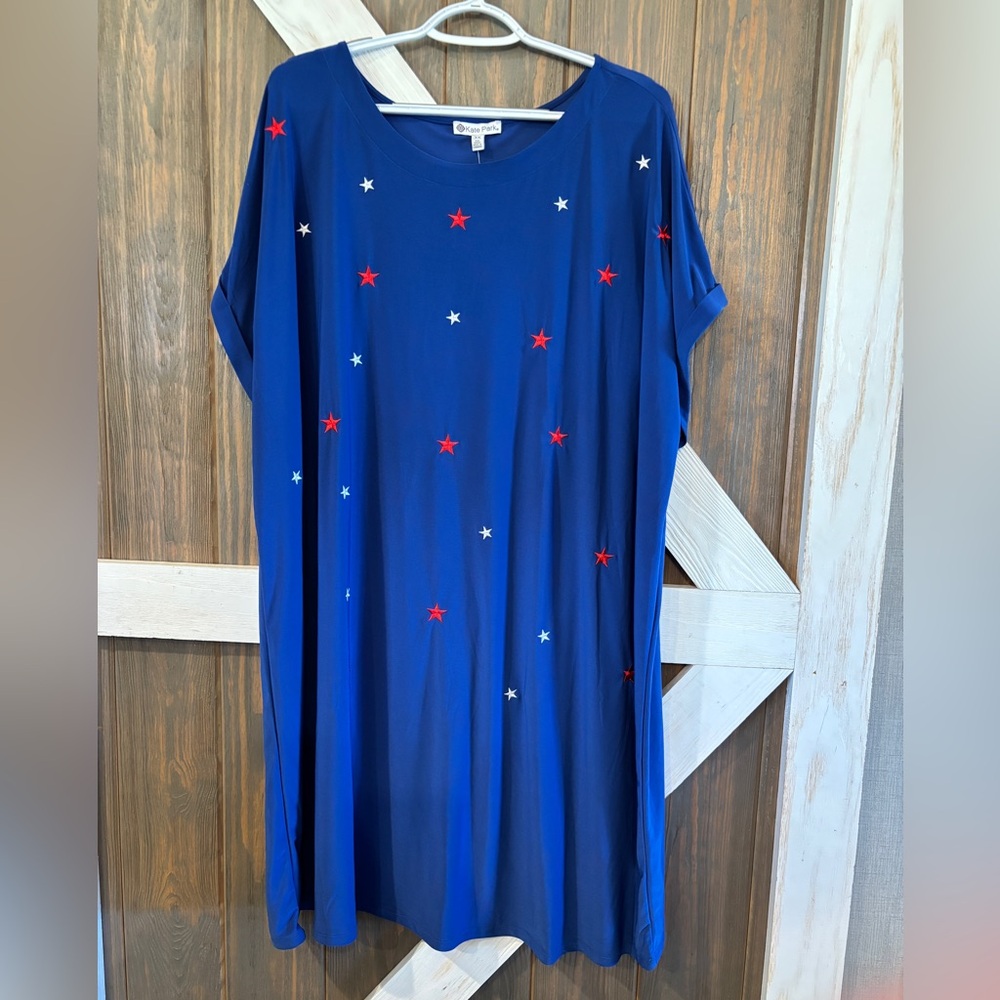 Kate Park Blue Star Patterned Dress Woman’s Plus Various Sizes